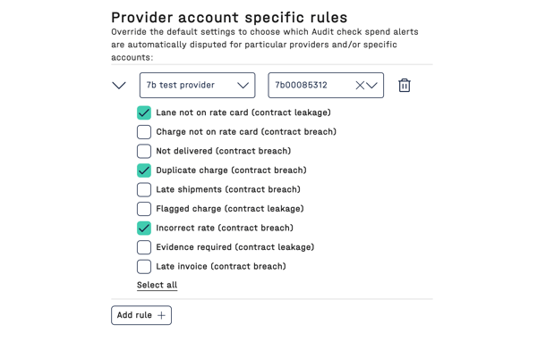 Automated dispute rules - Provider account specific