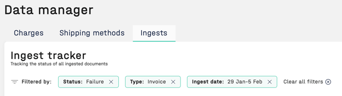 Showing filters applied in the Ingests tab