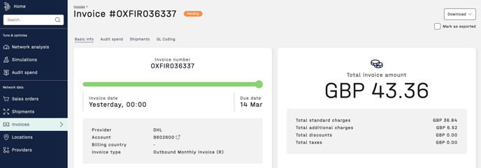 Screenshot of invoice exported checkbox