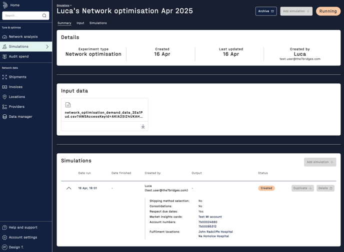 Screenshot of Network Optimisation simulations experiment