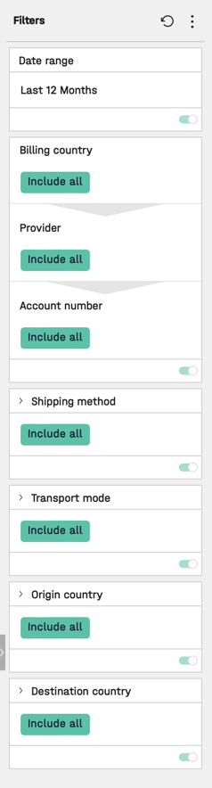 Report filtering screenshot - side filter drawer